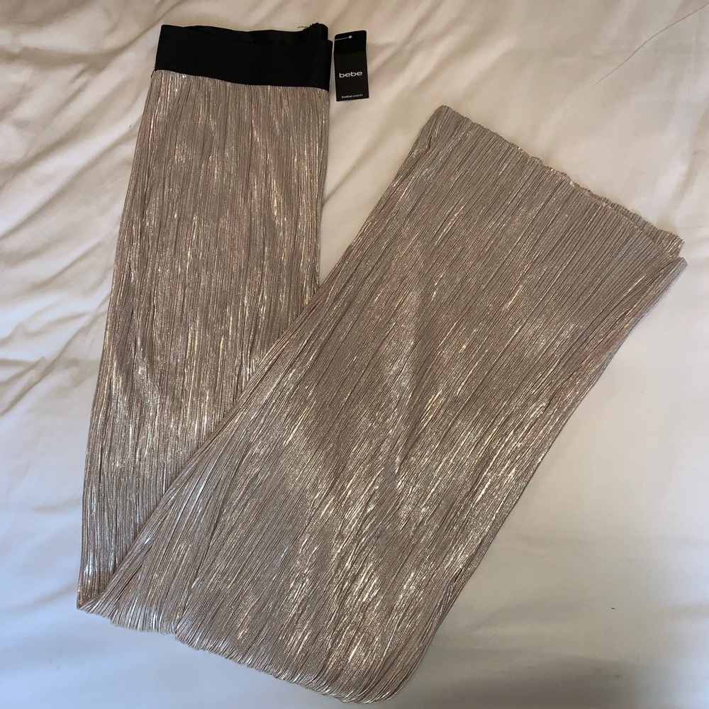 Bebe Metallic Pleated Palazzo Pants size M